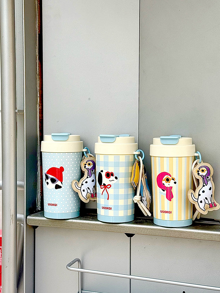 Uookqi Original Cute Cartoon Dog Party Coffee Travel Mug – 450ml Portable Insulated Gift Cup