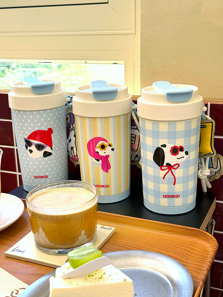 Uookqi Original Cute Cartoon Dog Party Coffee Travel Mug – 450ml Portable Insulated Gift Cup