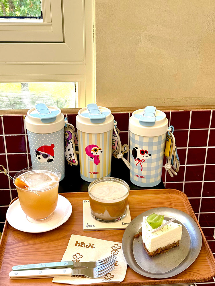 Uookqi Original Cute Cartoon Dog Party Coffee Travel Mug – 450ml Portable Insulated Gift Cup