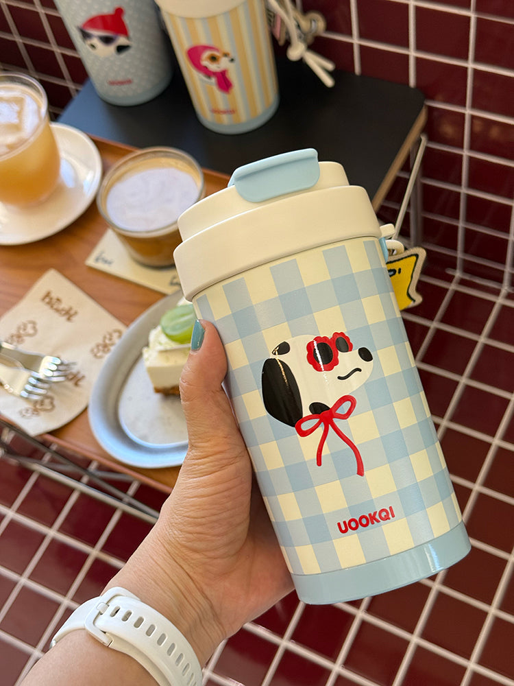 Uookqi Original Cute Cartoon Dog Party Coffee Travel Mug – 450ml Portable Insulated Gift Cup