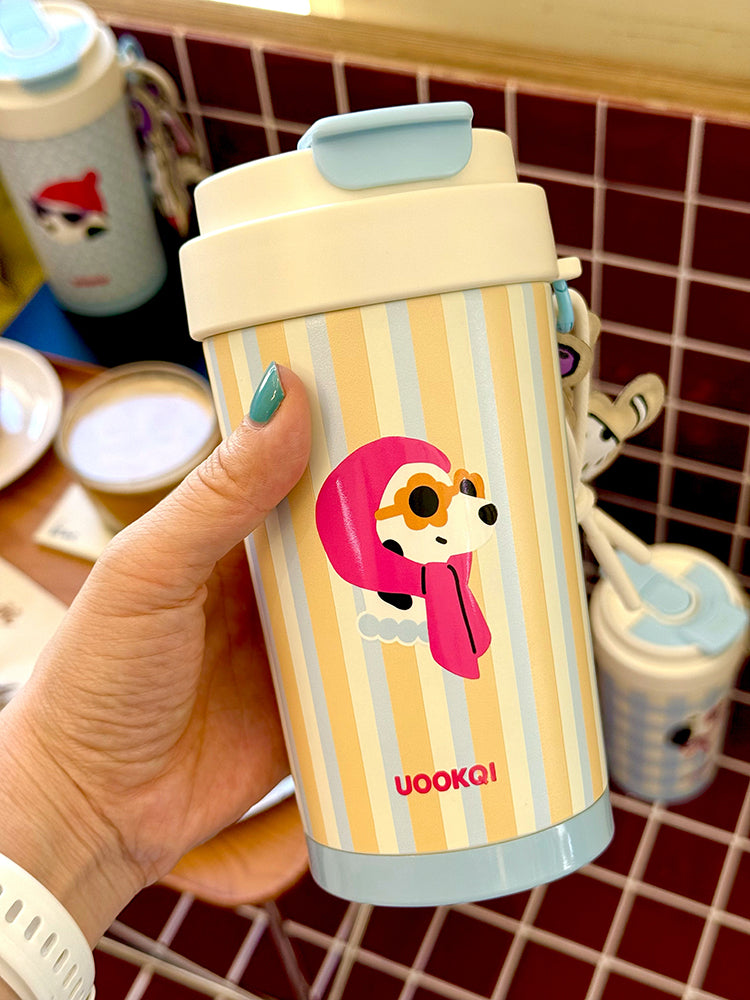 Uookqi Original Cute Cartoon Dog Party Coffee Travel Mug – 450ml Portable Insulated Gift Cup