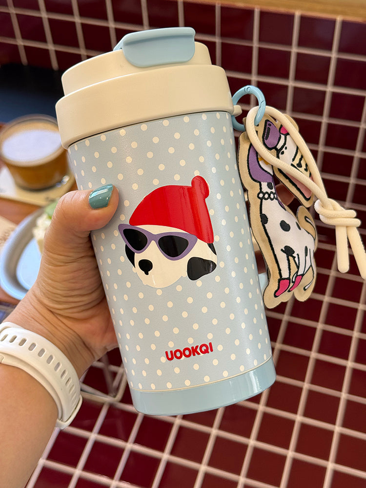 Uookqi Original Cute Cartoon Dog Party Coffee Travel Mug – 450ml Portable Insulated Gift Cup