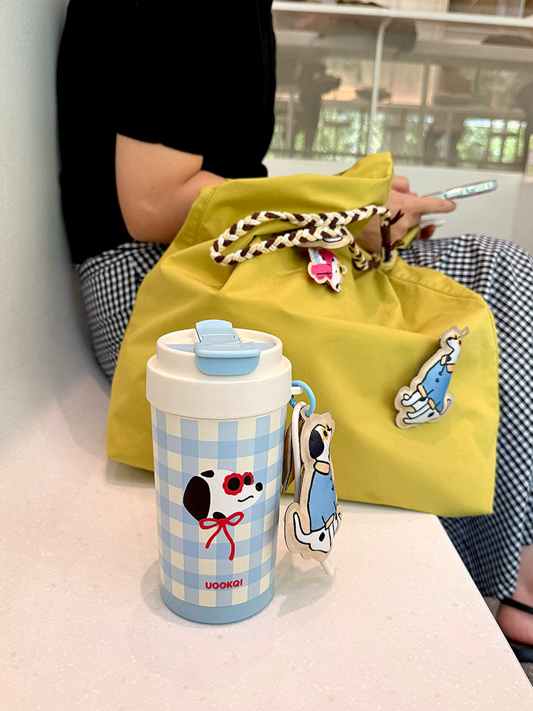 Uookqi Original Cute Cartoon Dog Party Coffee Travel Mug – 450ml Portable Insulated Gift Cup