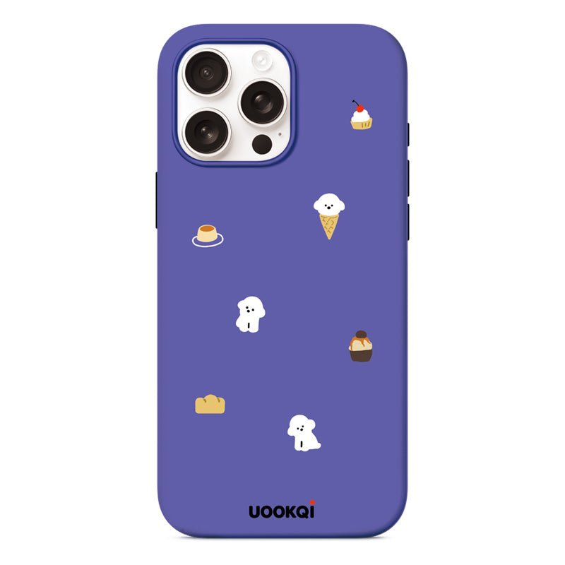 Twilight Purple Cute Bichon with Pastries iPhone 16 Pro Max Case